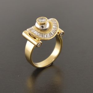 18ct yellow & white gold handmade diamond dress engagement ring
